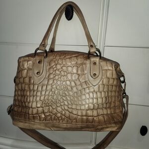 CIVICO 93 lCrocodile-Embossed Tan Satchel
